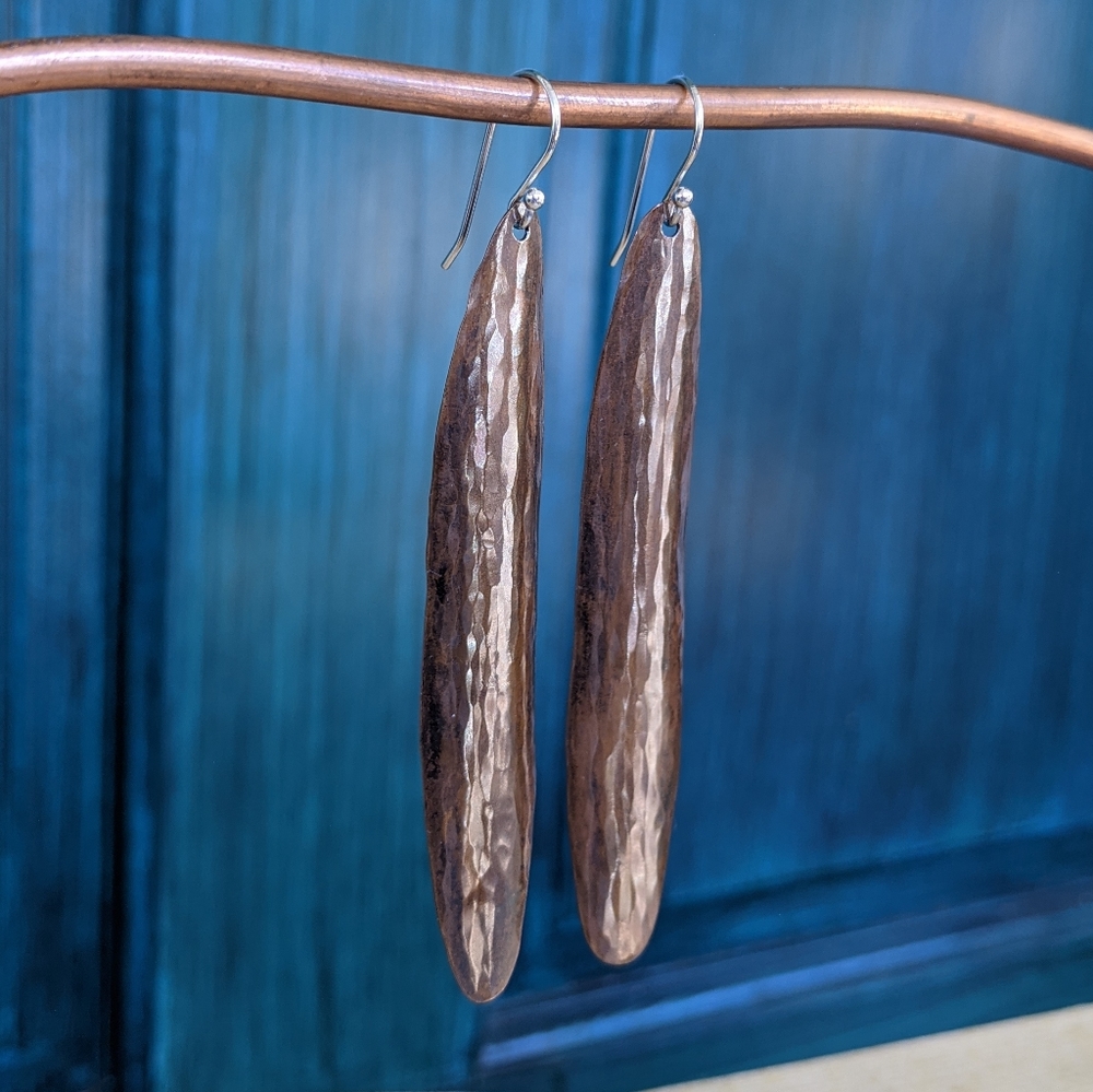 Bean Husk-Inspired Hammered Copper Earrings